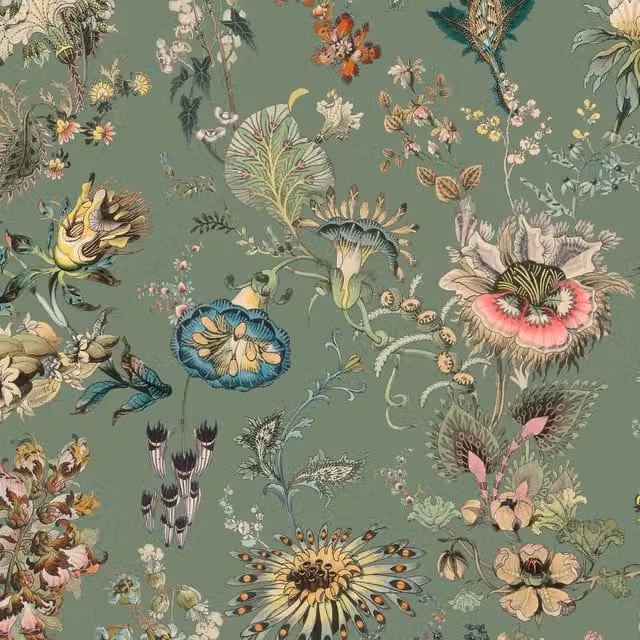 FLORAFANTASIA Wallpaper Verdigris Green Sample