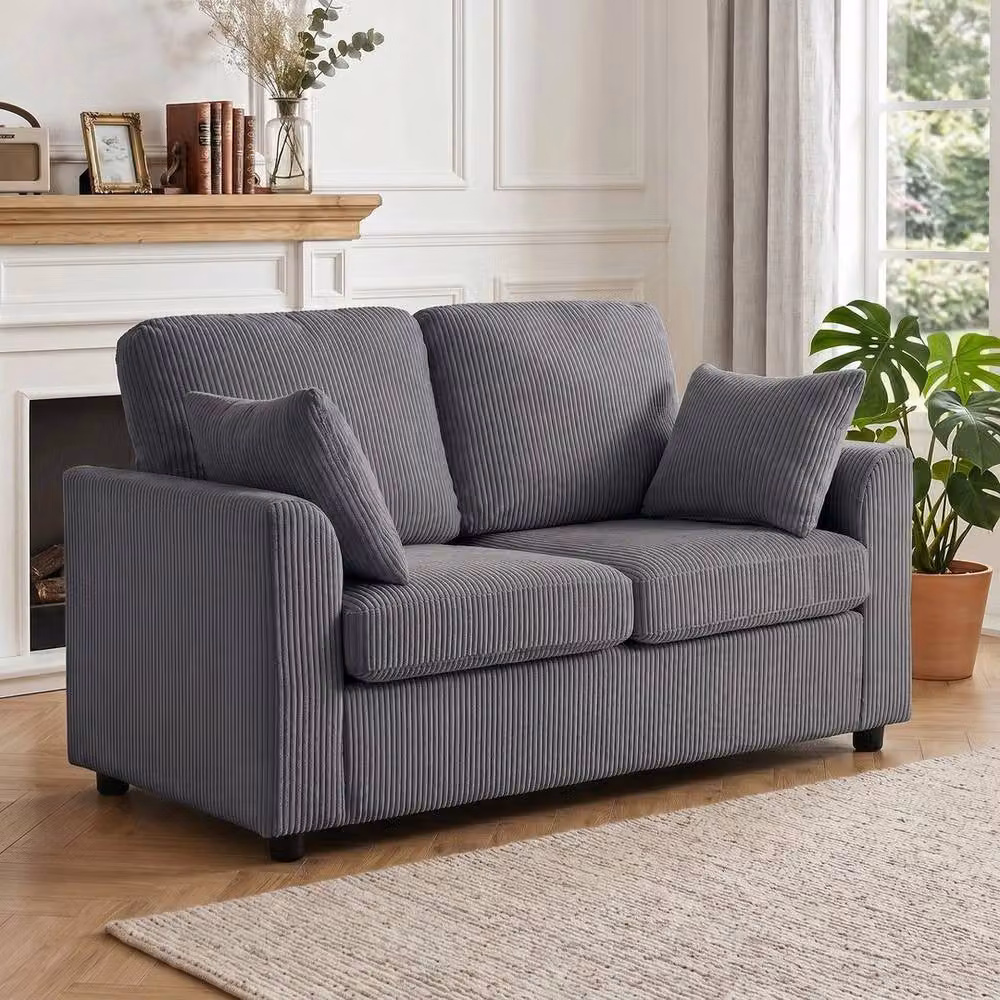 FORGEVIO Modern 2 Seater Upholstered Sofa in Grey with Scatter Cushions, W/D/H: 144 x 89 x 76 cm – 2