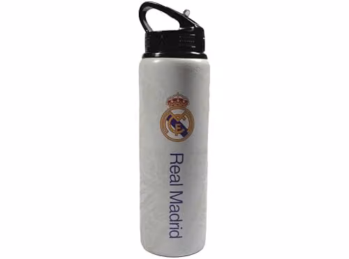 Hy-Pro Real Madrid CF Aluminium Water Bottle with Integrated Folding Straw, White, Blue and Yellow, 750ml