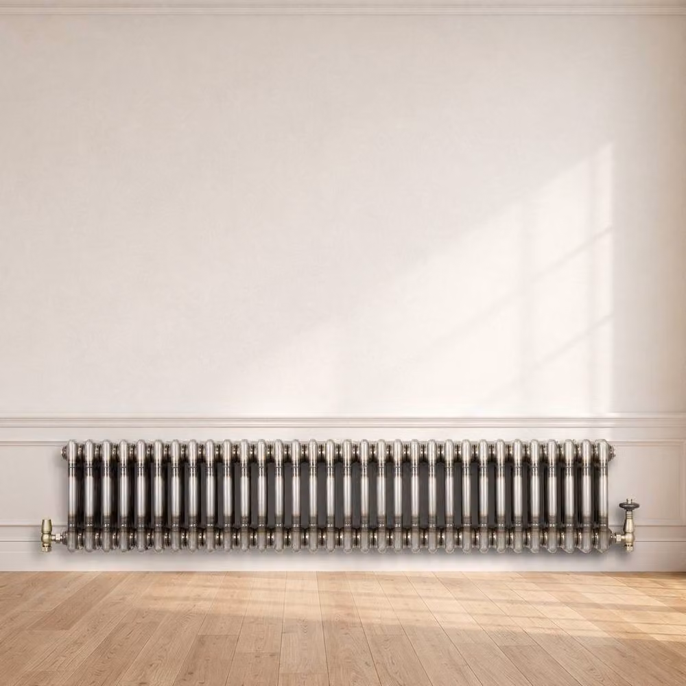 Monstershop Traditional 3 Column Steel Radiator with Integrated Valves, Silver, W: 30 cm, H: 146 cm, D: 6 cm – 4