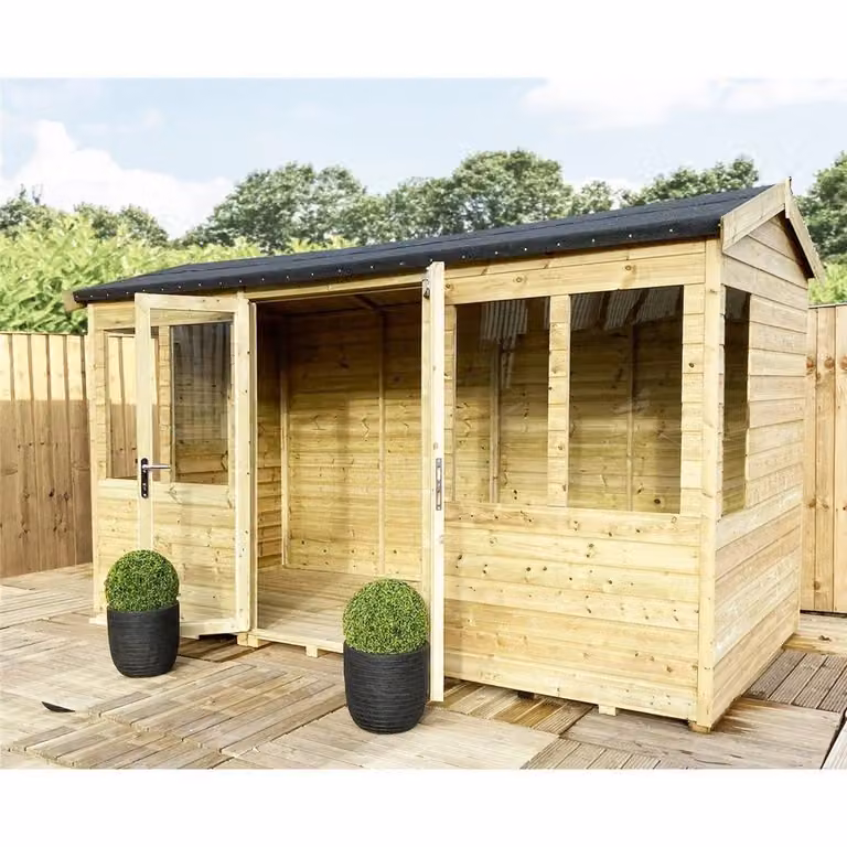 Marlborough Reverse Pressure Treated Apex Summerhouse with Short Windows in Sand and Brown