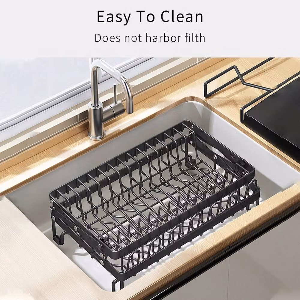 FORGEVIO 2 Tier Black Metal Dish Drainer Rack with Drip Tray and Cutlery Holder – 2