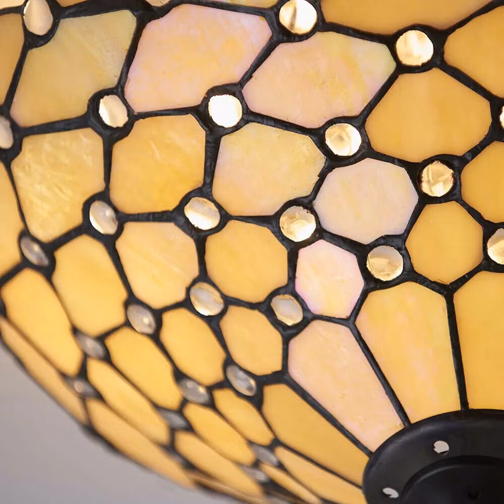 Loops Tiffany Amber Glass Semi Flush Ceiling Light with Geometric Inverted Shade – 3