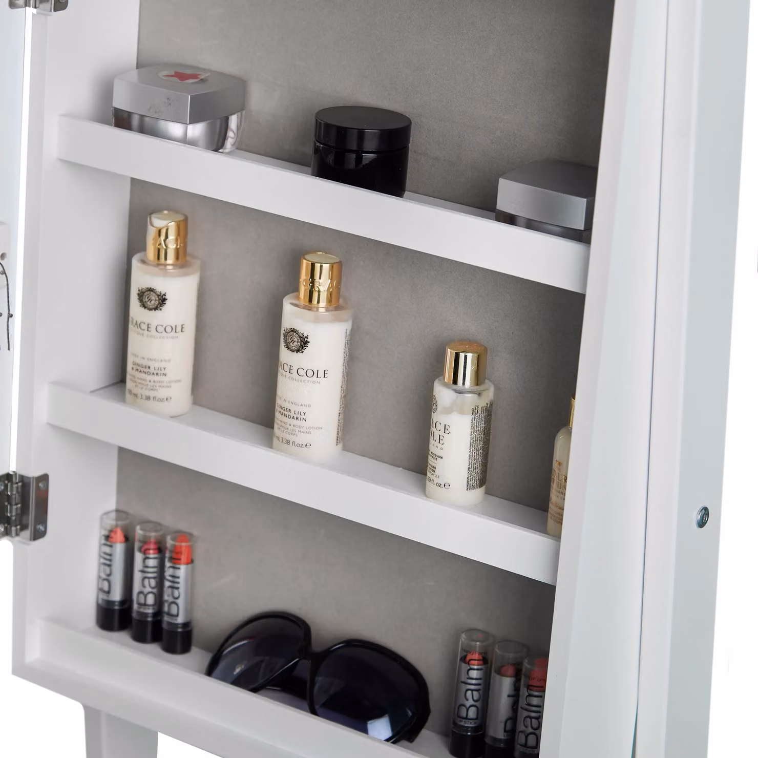 CARME HOME Nova White LED Mirrored Jewellery Cabinet with Integrated Lighting and Internal Shelves – 2