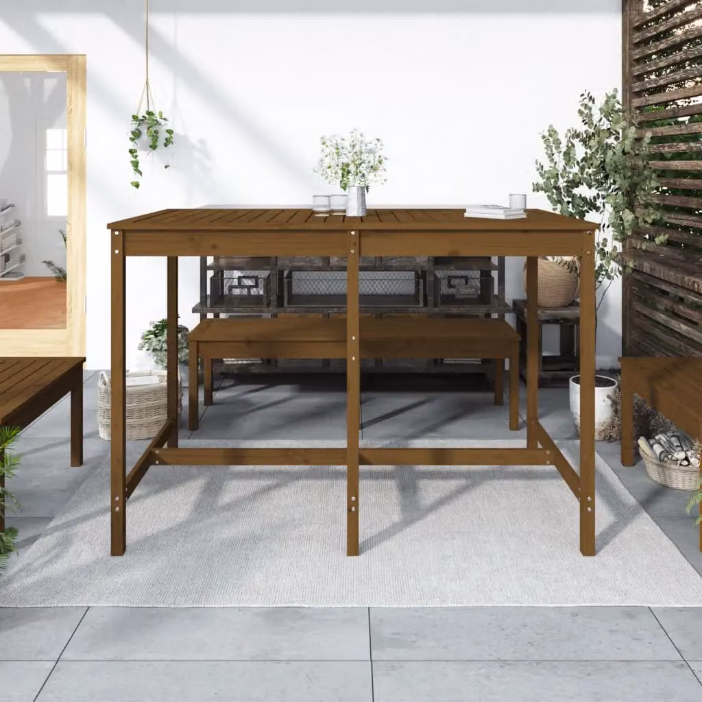 Berkfield Home Rustic Solid Wood Pine Garden Table in Honey Brown, W: 159.5 cm, D: 82.5 cm, H: 110 cm – 3
