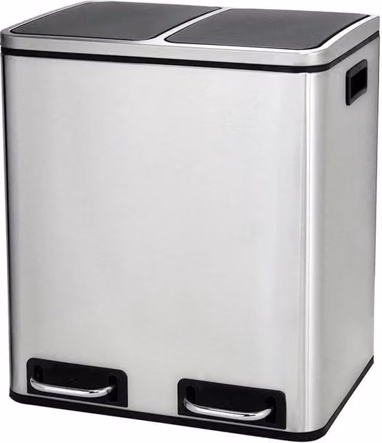 SPETLEK 2 Compartment Stainless Steel Step On Kitchen Trash Can, Silver – 1