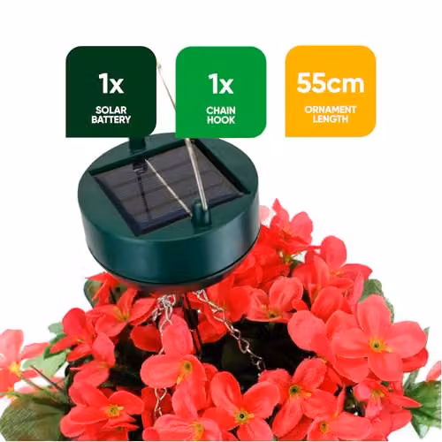 Gardenwize Solar Powered LED Hanging Primrose Flower Lights with 30 LEDs in Red and Pink – 5