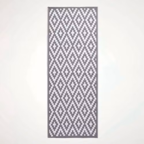 Homescapes Zoe Luxury Outdoor Runner Rug, White and Grey Geometric, W/L: 75 x 200 cm – 1