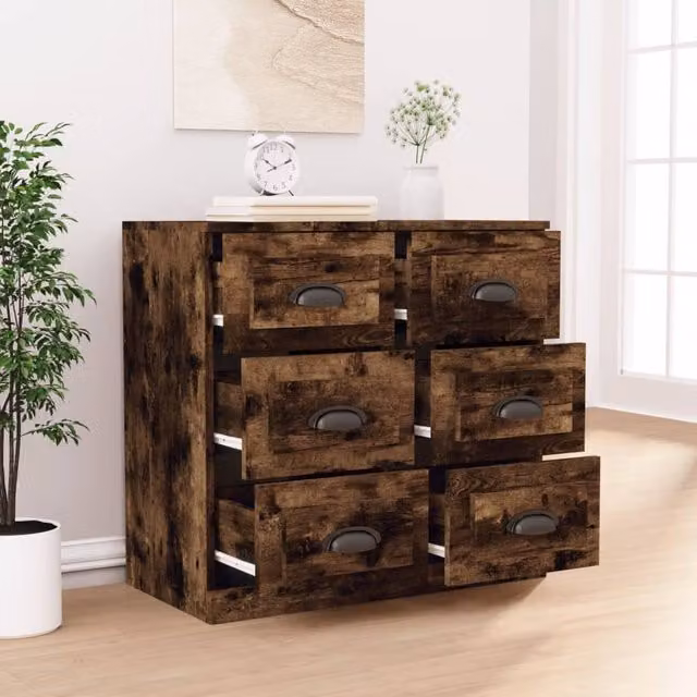 Berkfield Home Smoked Oak Sideboard in Brown, W/D/H: 70 x 35.5 x 67.5 cm – 1