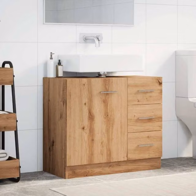 Berkfield Home Artisan Oak Sink Cabinet in Brown, W: 63 cm, D: 30 cm, H: 54 cm