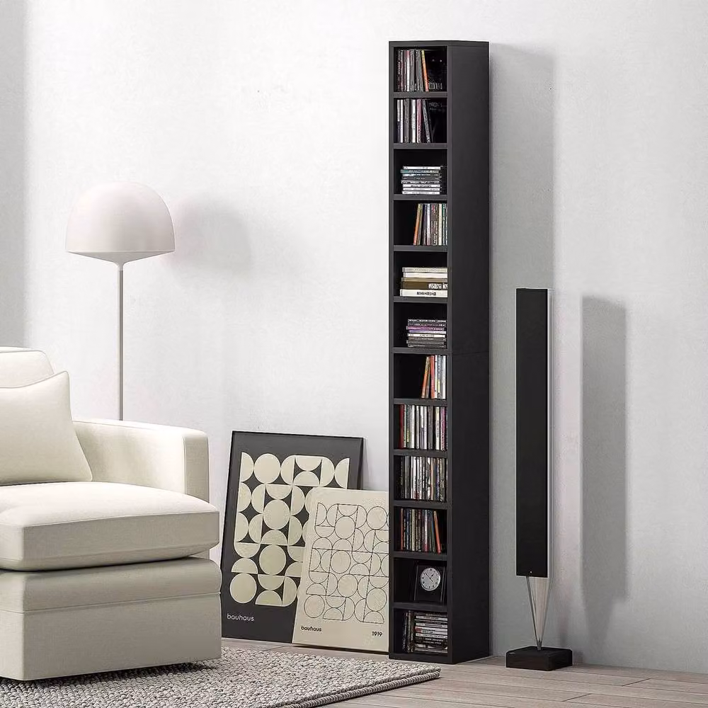 FLAVORA Black Matt Narrow Tall Media Tower with 204 CD Capacity – 2