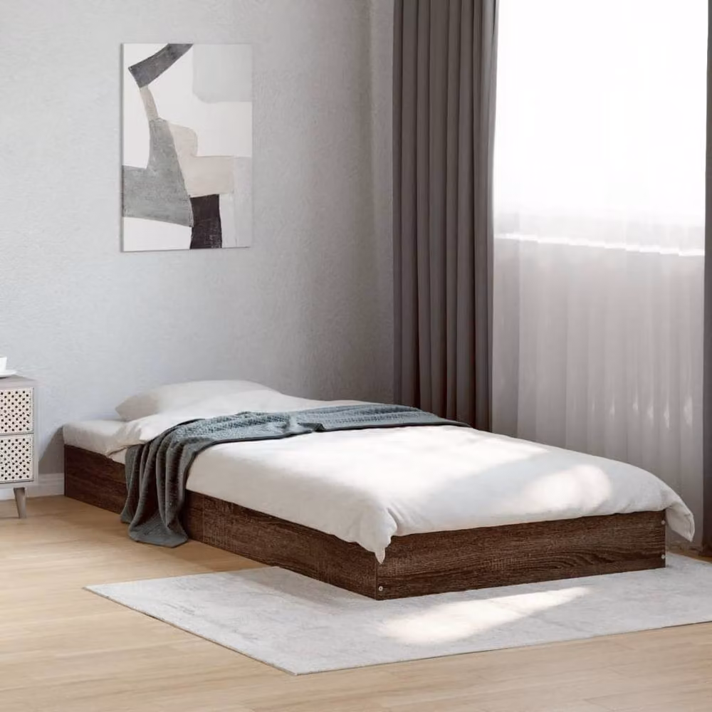 Berkfield Home Small Single Wood Bed Frame in Brown Oak, W: 75 cm, L: 190 cm – 2