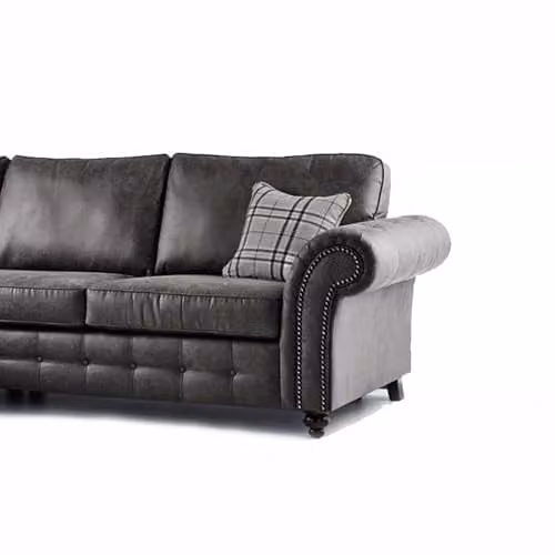 Furnishings For Less UK Oakland 5 Seater Chesterfield Corner Sofa in Dark Charcoal Synthetic Leather