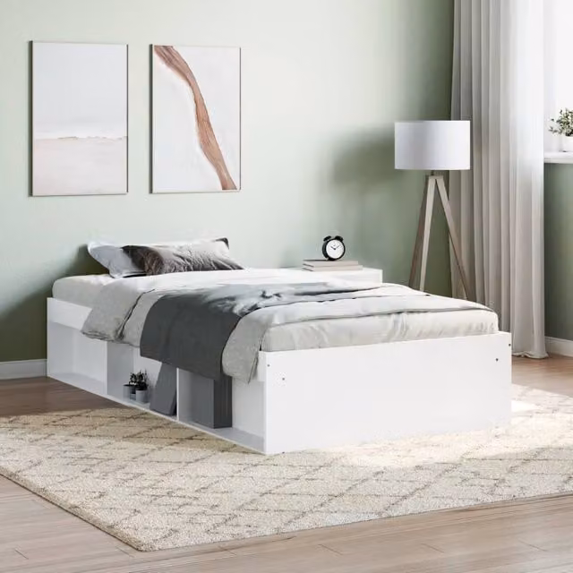 Berkfield Home Modern White Bed Frame with Side Compartments W/D/H: 100 x 200 cm
