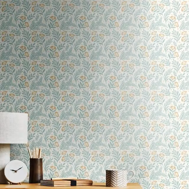 Hoopla Walls Petite Posy Botanical Floral Wallpaper in Petrol Green
