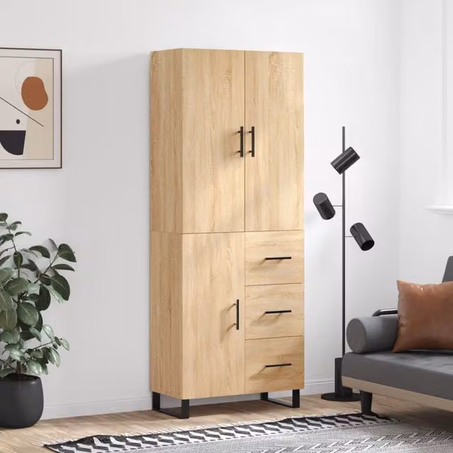 Berkfield Home Sonoma Oak Highboard in Brown, W/D/H: 69.5 x 34 x 180 cm