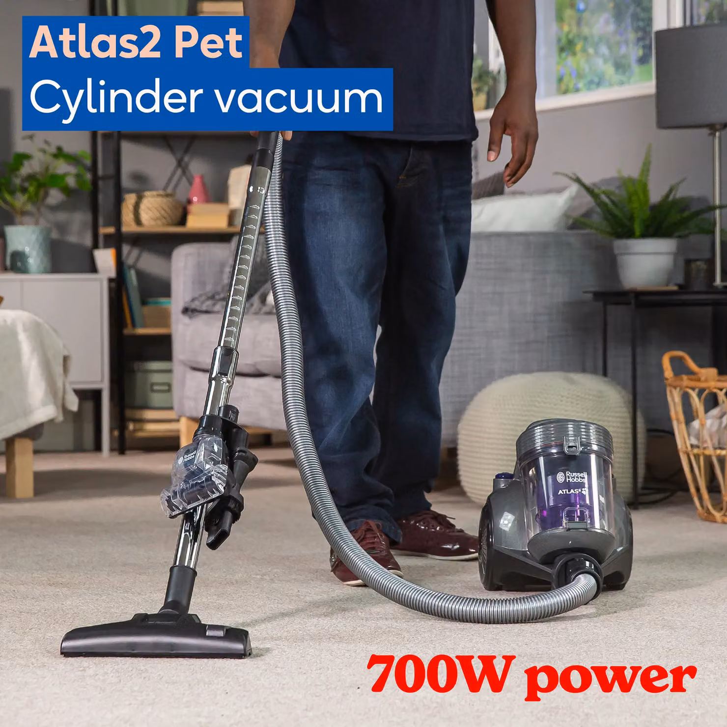 Russell Hobbs Atlas2 Pet Bagless Cylinder Vacuum Cleaner, 700W, 2.5L, Grey and Purple – 3