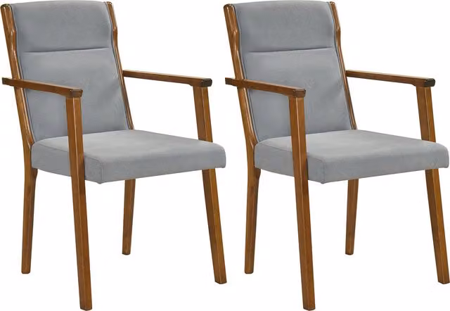 Costway Set of 2 Mid-Century High Back Accent Chairs with Armrests in Grey Fabric