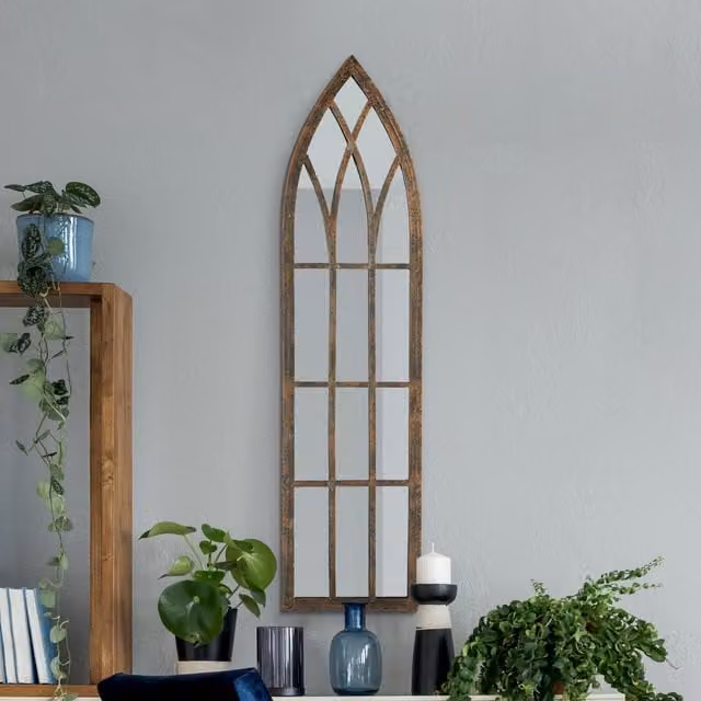 MirrorOutlet The Dorset Rustic Framed Arched Leaner Wall Mirror in Brown