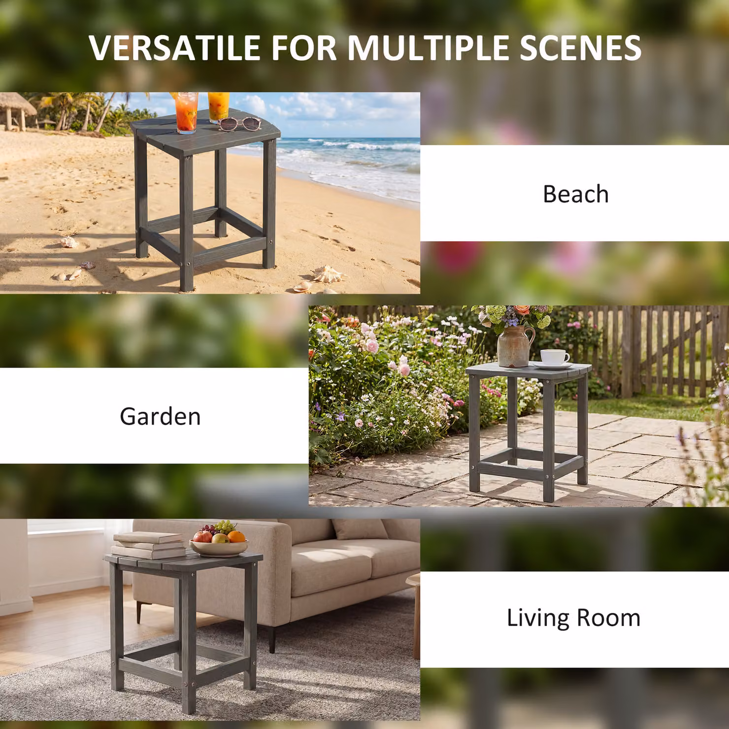 Outsunny Grey All-Weather Adirondack Outdoor Side Table for Garden and Terrace, W/D/H: 46 x 37 x 48 cm – 6