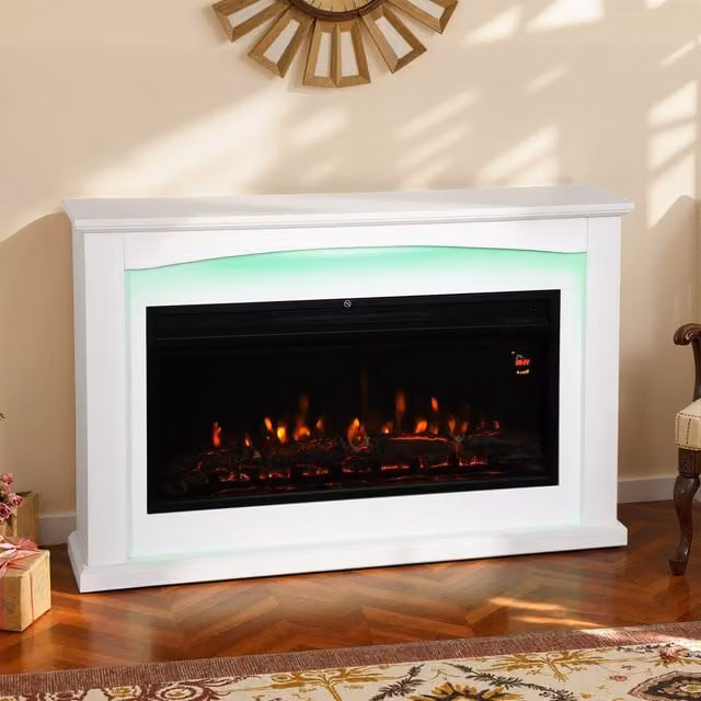 HOMCOM White Recessed Electric Fireplace