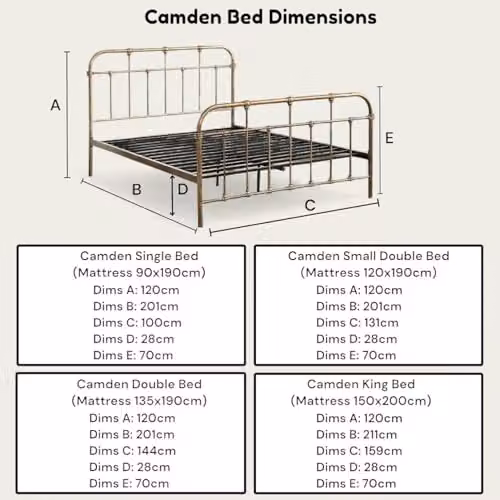OAT Home Camden Metal Bed Frame in Antique Brass, Single Size, W/D/H: 90 x 190 x 201 cm – 2