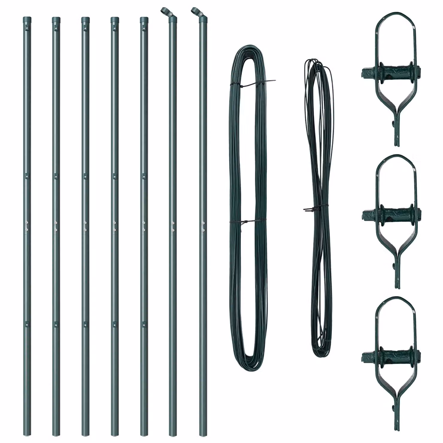Berkfield Home Set of 7 Round Green Galvanised Steel Metal Fence Posts, Height: 210 cm – 2