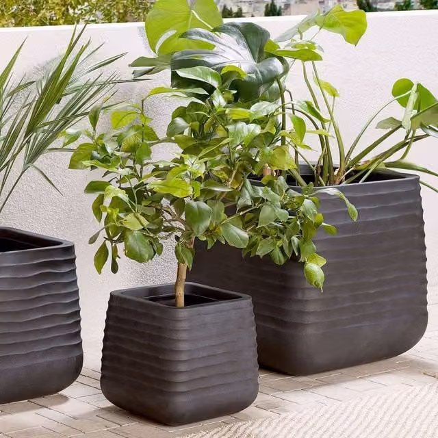 Wyld and Coco Black Polyresin Planter Tub W: 50 cm, D: 49 cm, H: 50 cm – 1