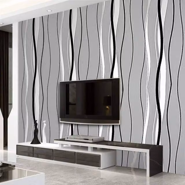KORVIXA 3D Textured Geometric Abstract Wallpaper in Grey, Width: 100 cm