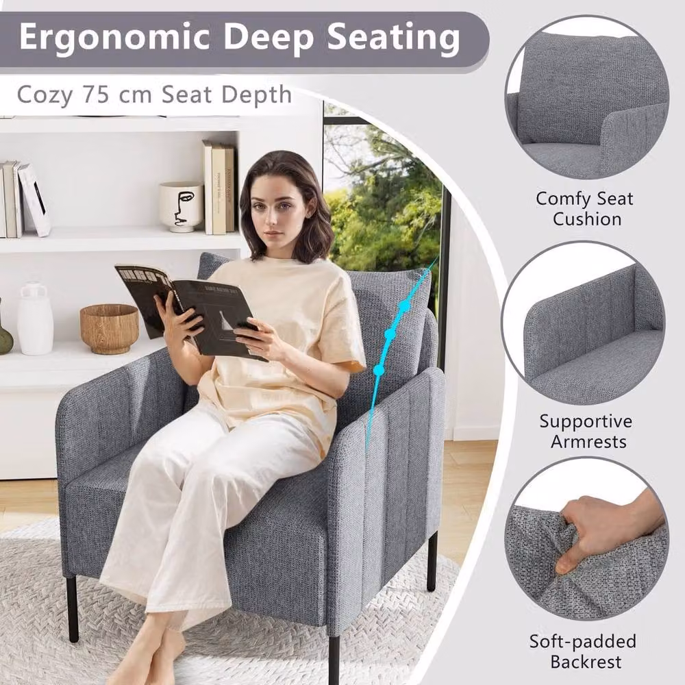 NESTLUNE Grey Fabric Living Room Sofa Chair with Armrests and Cushion – 4