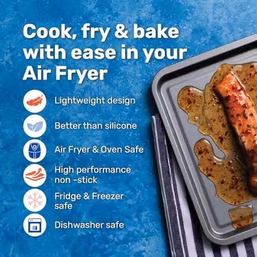 BetterWare Non-Stick Carbon Steel Air Fryer Baking Sheet Set of 2, Silver and Grey, W: 23 cm – 2