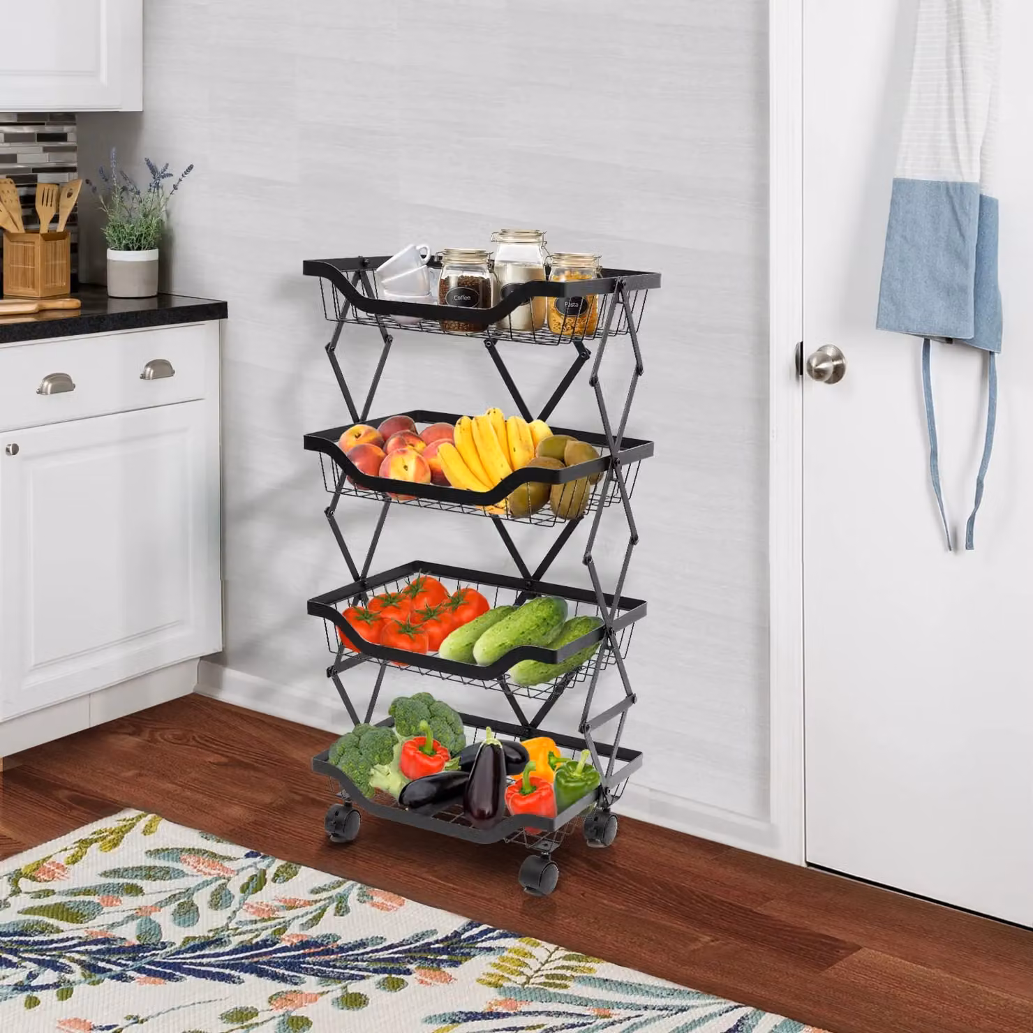 Xample 4 Tier Rotating Kitchen Storage Trolley Cart in Black – 3