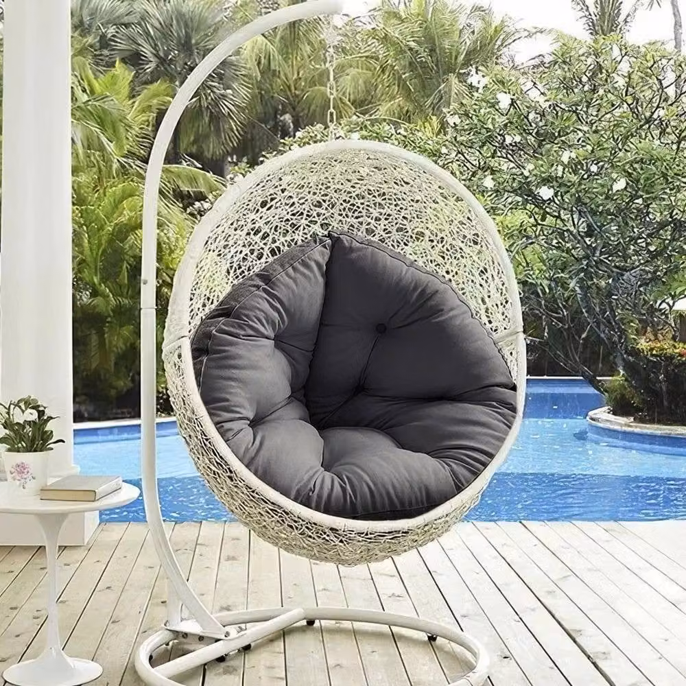 EONLION Grey Round Rattan Hanging Egg Chair Cushion Seat Pad, Diameter: 100 cm – 2