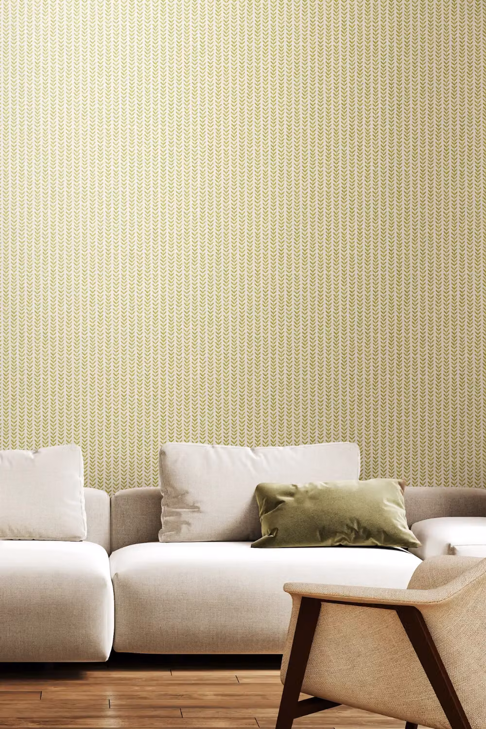 Hoopla Walls Ditsy Leaf Stripe Botanical Floral Wallpaper in Green – 2