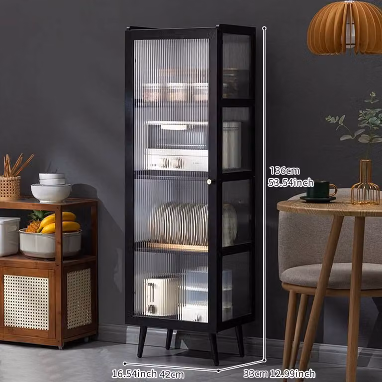 ERGOVEXA 5-Layer Bamboo Kitchen Storage Cabinet with Glass Doors in Black