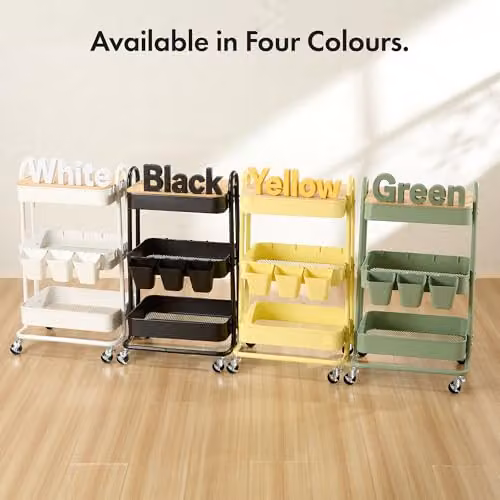 VonHaus 3 Tier Black Storage Trolley with Bamboo Shelves and Wheels, W/D/H: 79.5 x 46.0 x 36.0 cm – 6