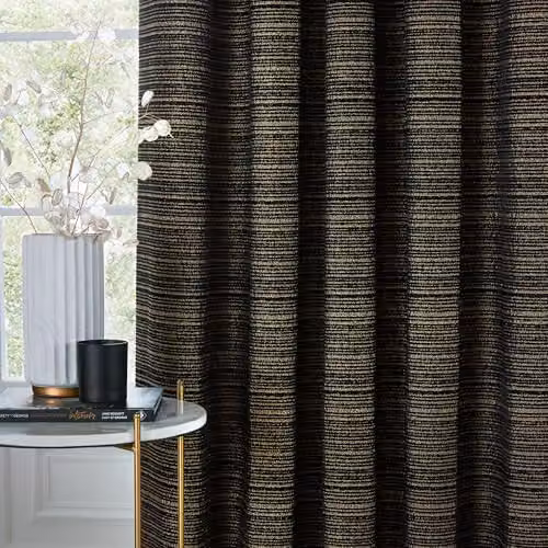 Paoletti Jupiter Blackout Eyelet Curtains, Black and Gold Striped Chenille Jacquard, W/H: 168 x 183 cm – 3