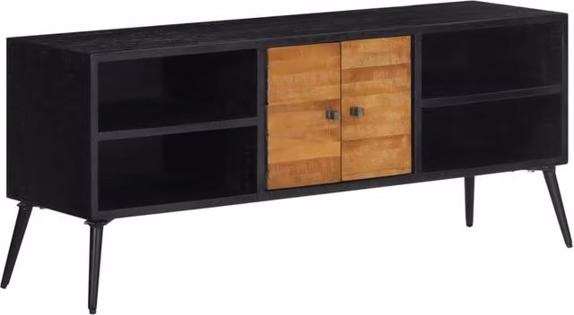 Berkfield Home Mid Century Solid Reclaimed Teak TV Cabinet in Black, W/D/H: 112 x 31 x 45 cm – 1