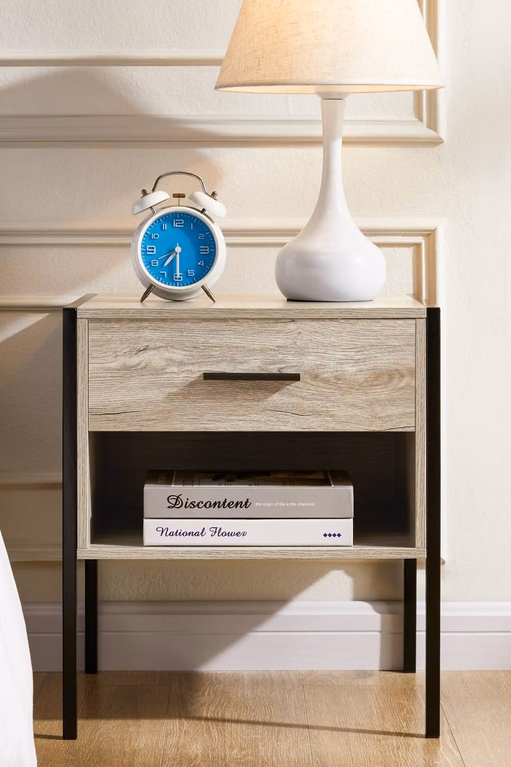 HD Designs Brooklyn 1 Drawer Bedside Cabinet in Grey Industrial Wood and Metal Style – 2