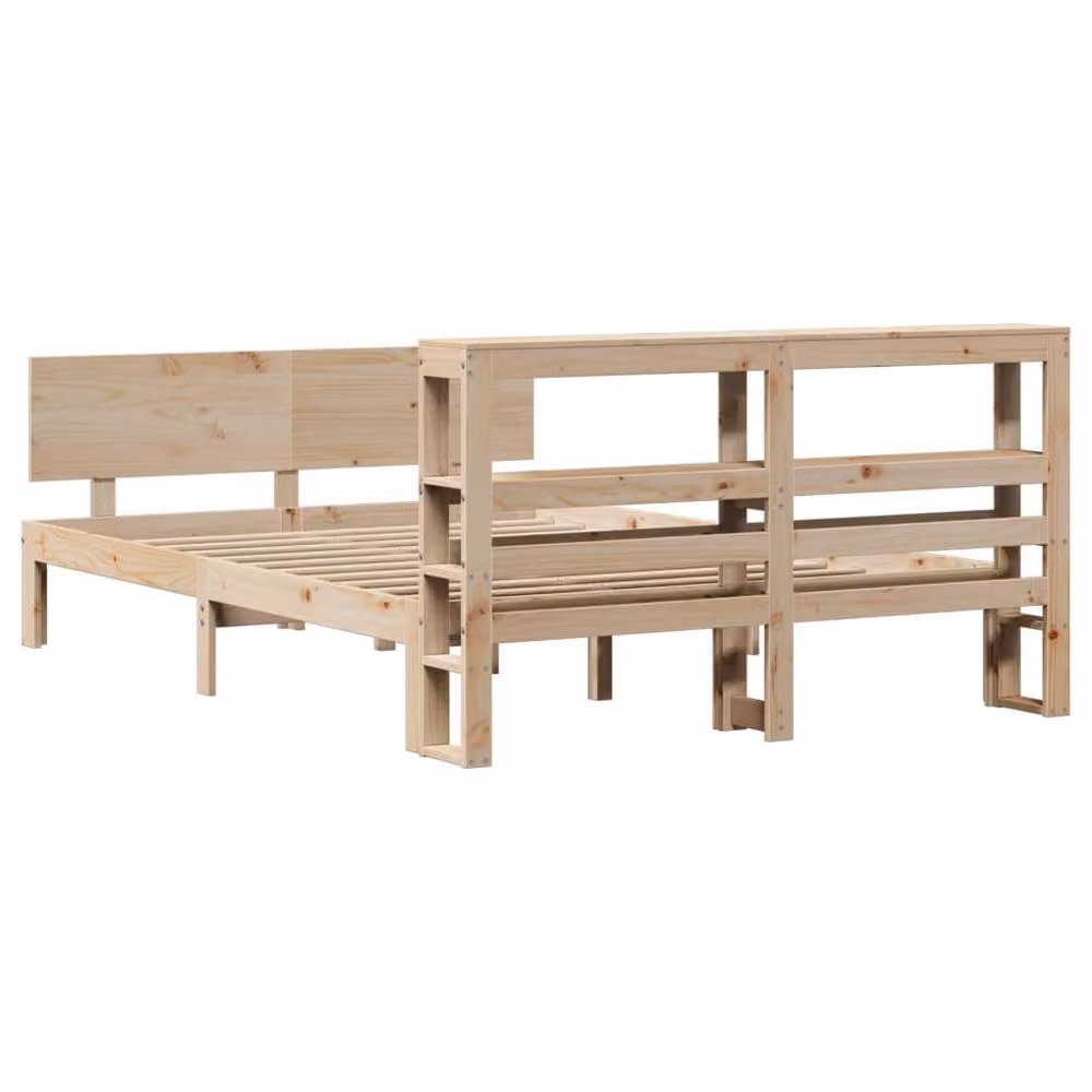 Berkfield Home Rustic Pine Bed Frame with Headboard and Side Compartments in Brown and Beige, W/D/H: 140 x 190 cm – 3