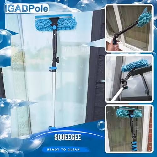 IGAD Blue Telescopic Water-Fed Window Cleaning Pole Kit with Microfibre Brush and Squeegee – 3
