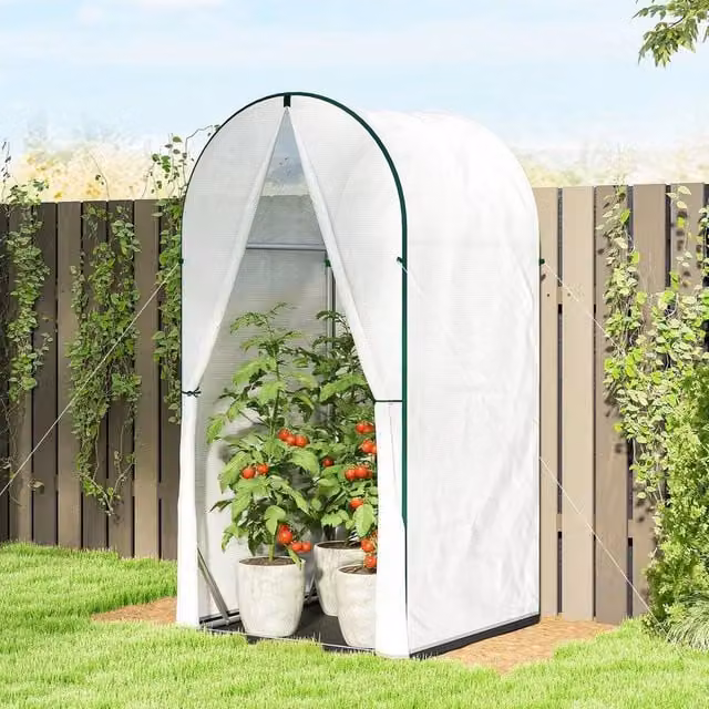EONLION Small Freestanding Greenhouse with PE Base and Galvanised Steel Frame in White, W/D/H: 100 x 100 x 195 cm – 1