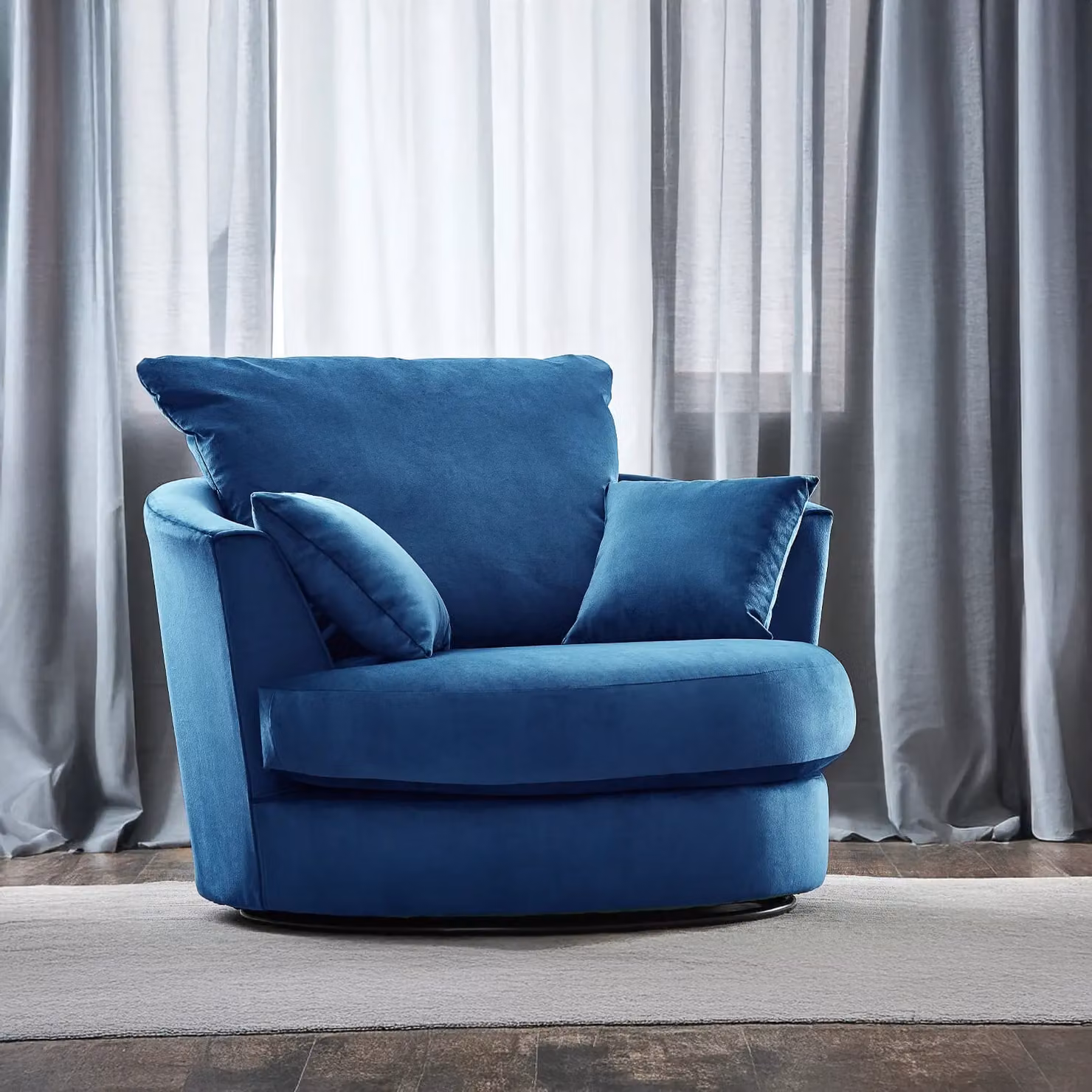 Furnishings For Less UK Fernando Blue Soft Plush Velvet Fabric 360 Degree Swivel Tub Chair – 2