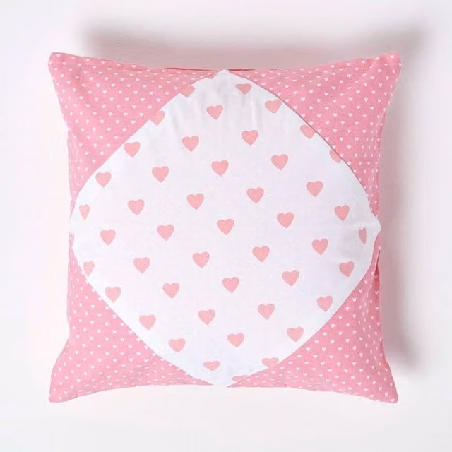 Homescapes Pink Cotton Dotted Square Cushion Cover, W: 45 cm x H: 45 cm