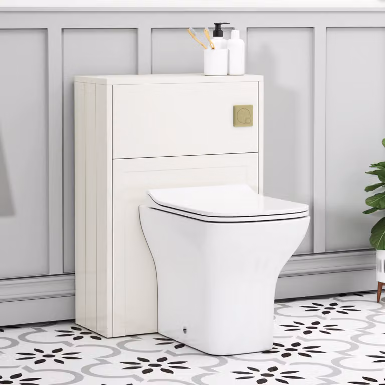 Elmore Classic White BTW WC Unit with Qubix Rimless Toilet Pan, Slim Soft Close Seat and Cistern, Width: 55 cm
