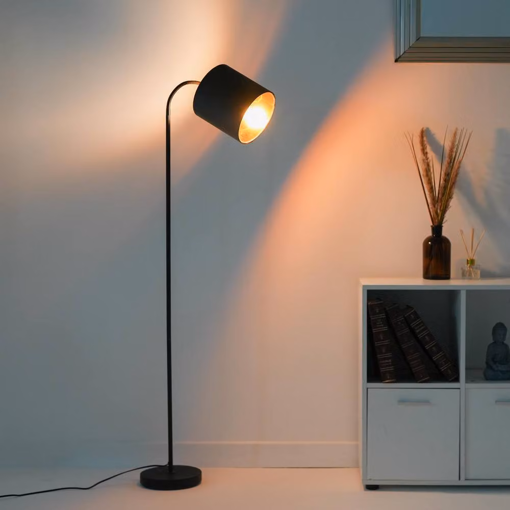 K LIVING Hove Adjustable Floor Lamp with Grey Fabric Shade and Gold/Brass Base, Height: 170 cm – 2