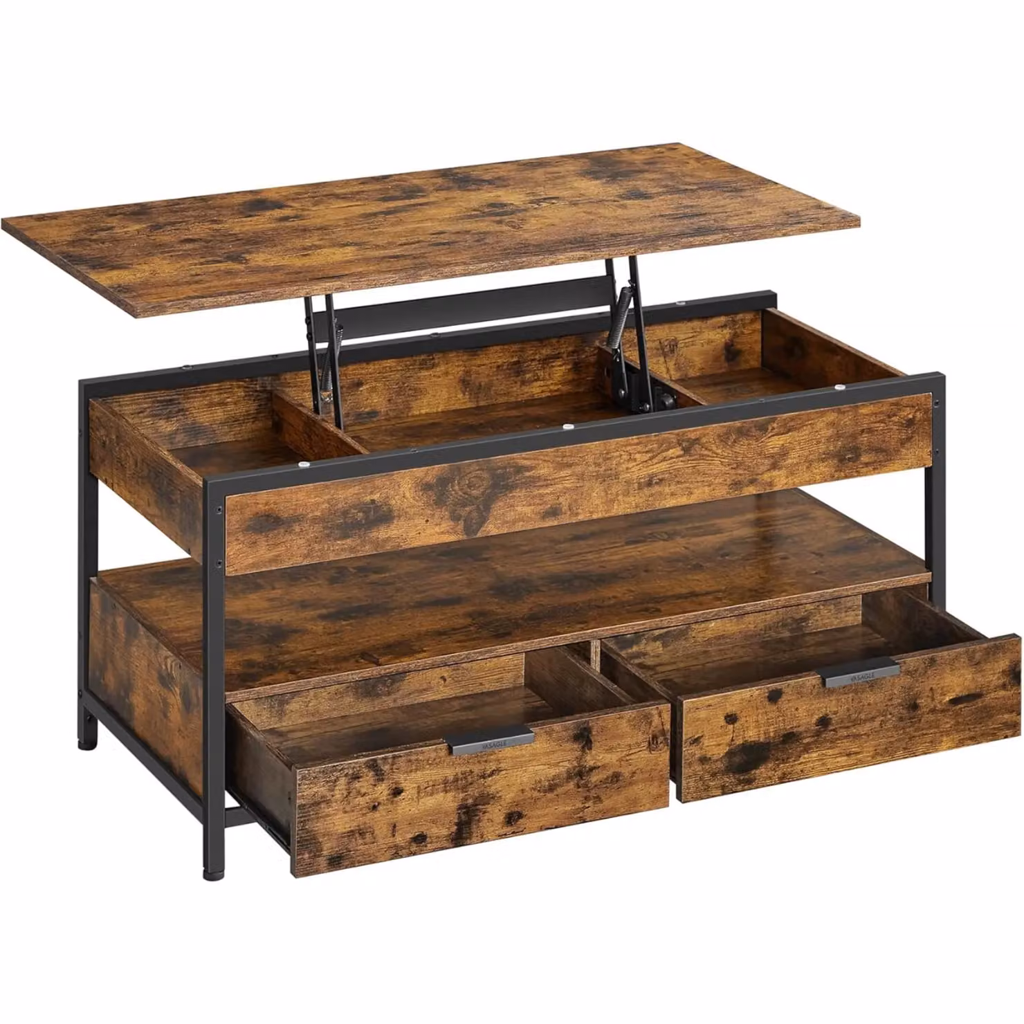 Rafaelo Mobilia Industrial Lift Top Coffee Table with Drawers in Rustic Brown and Black – 3