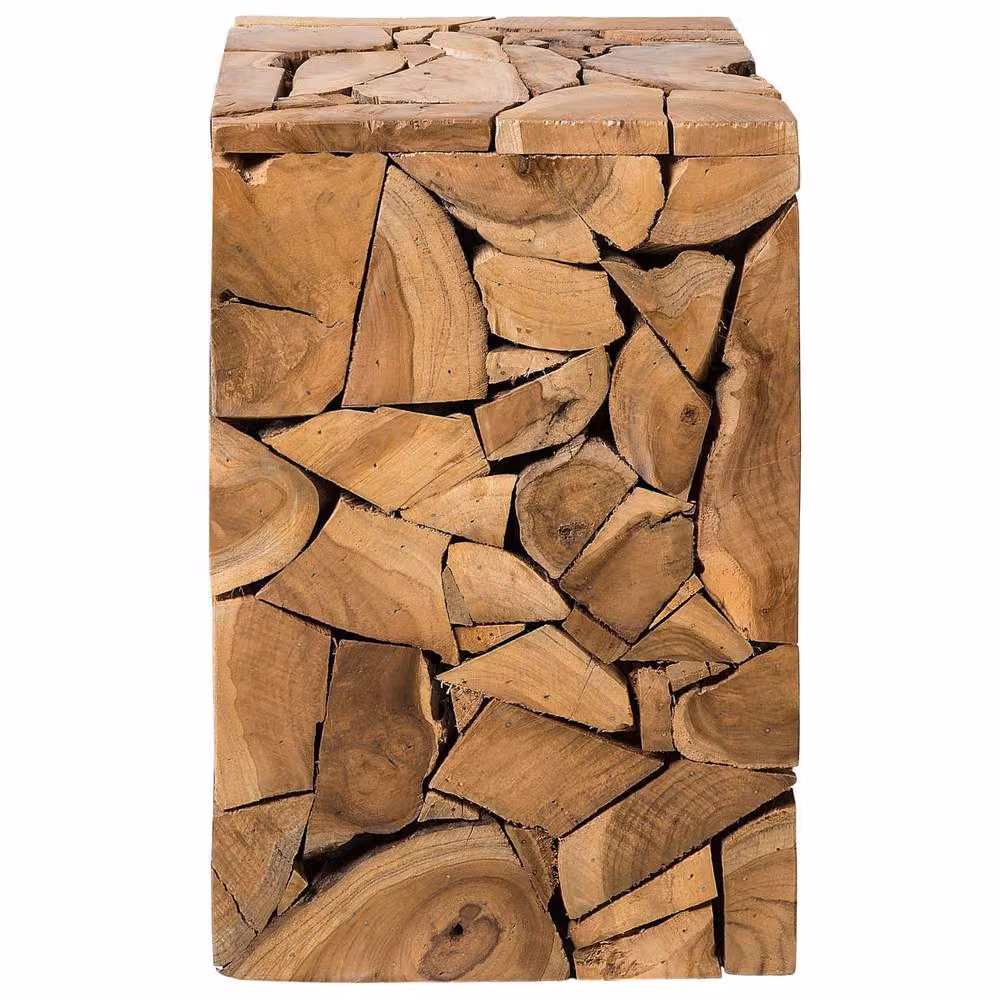 Wyld and Coco Handcrafted Rustic Teak Wood Side Table, Brown, W/D/H: 30 x 30 x 45 cm – 3