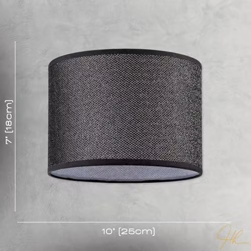 Happy Homewares Modern Mini Diamond Black Glitter Fabric Cylinder Lamp Shade, Diameter: 25 cm – 5