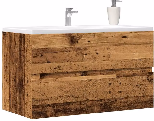 Berkfield Home Wall Mounted Bathroom Hanging Cabinet in Brown Old Wood, W: 80 cm, D: 38.5 cm, H: 45 cm